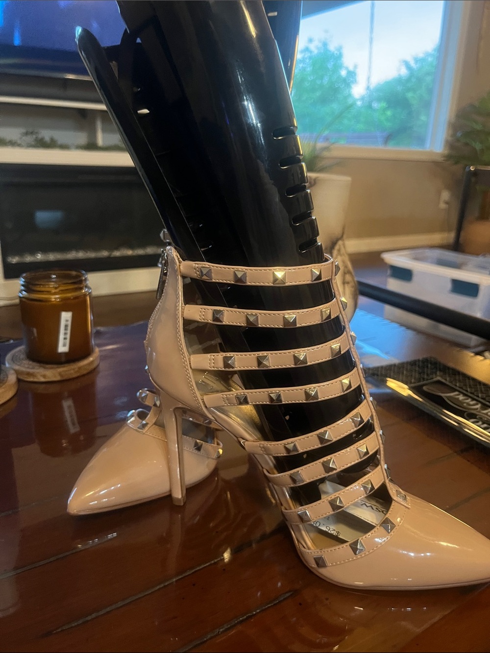 LIKE NEW Mix No. 6 Nude Patent Studded Strappy Pointed-Toe Pumps - Picture 2 of 5